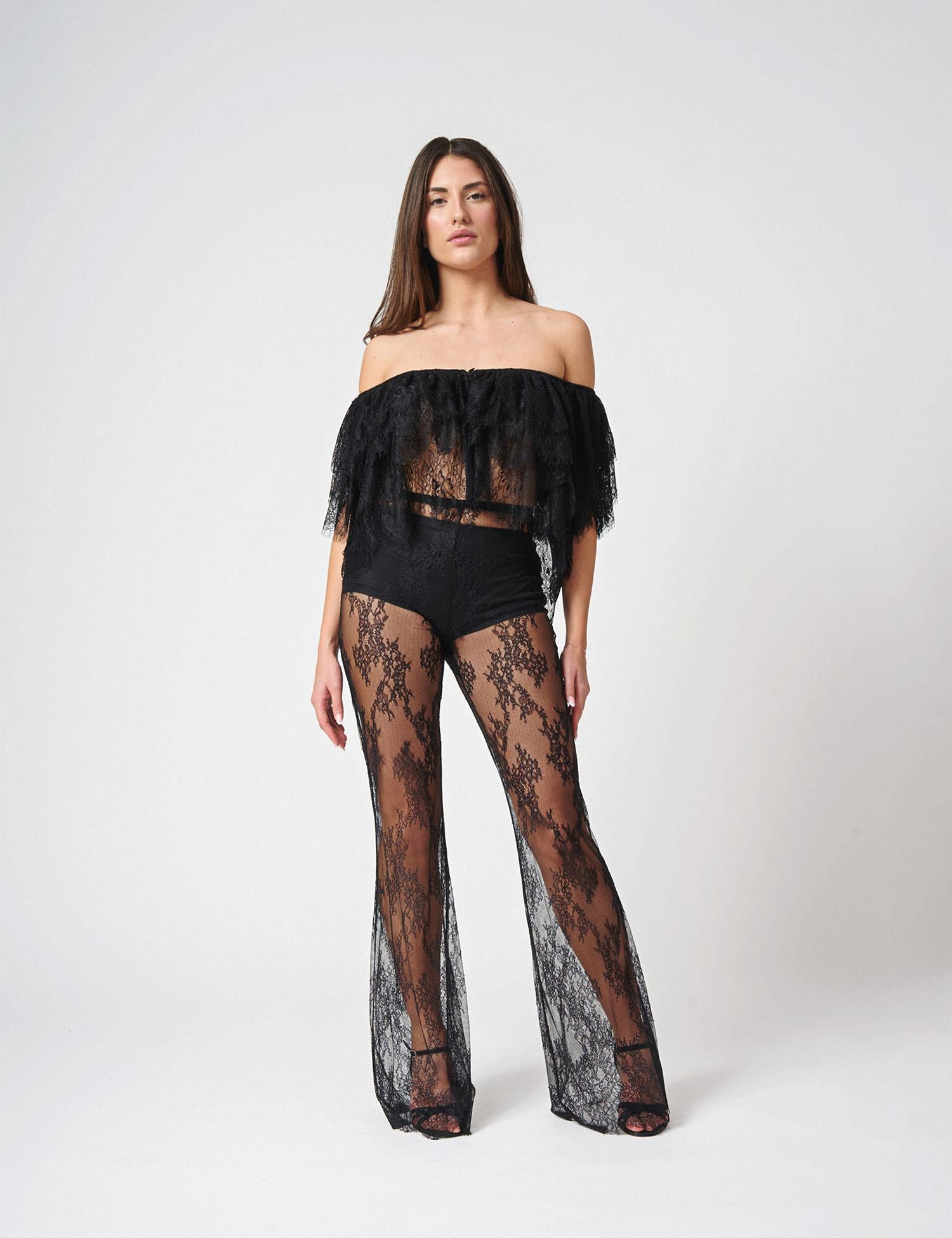 Pantalone in pizzo trasparente