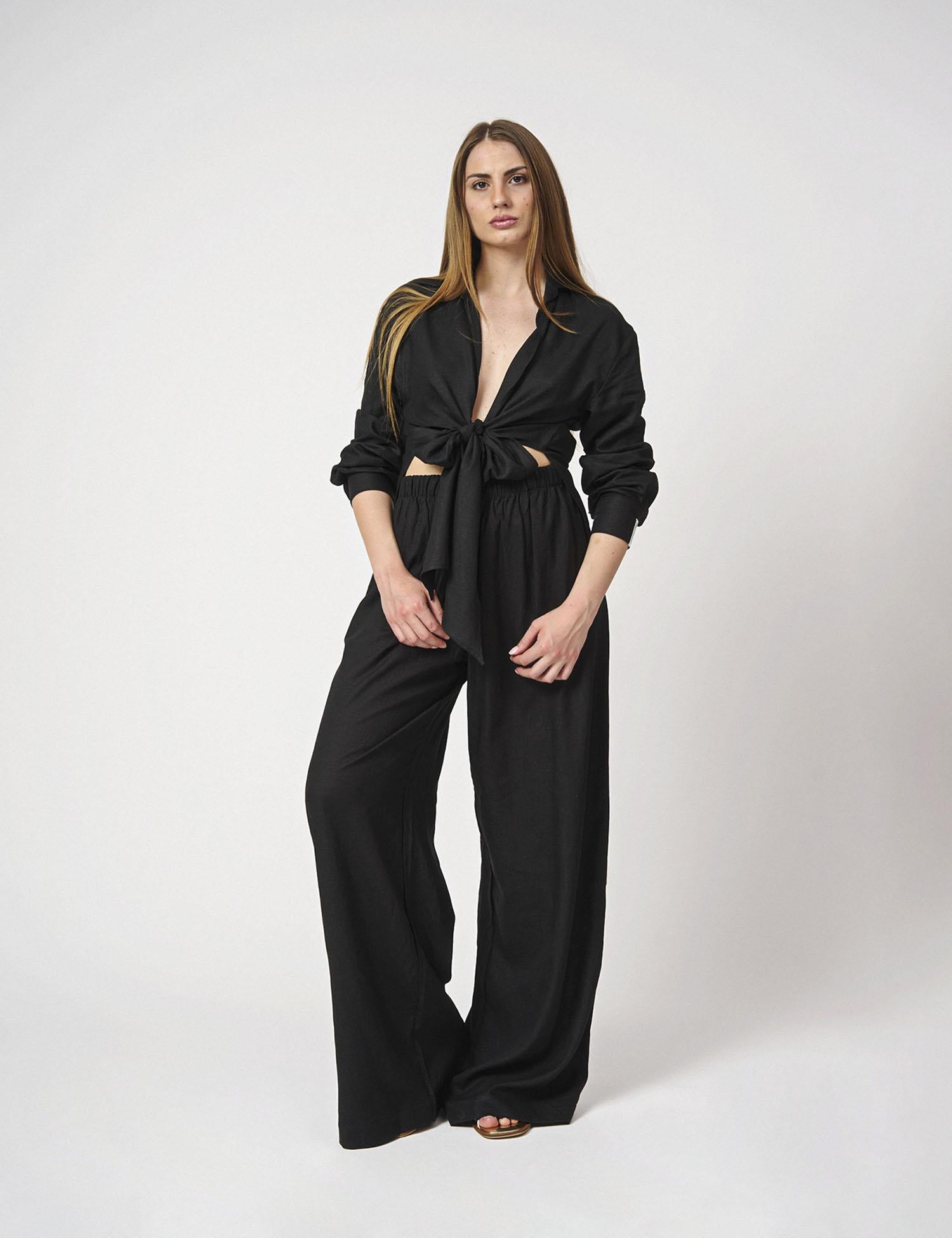 Camicia di lino nodo sul davanti