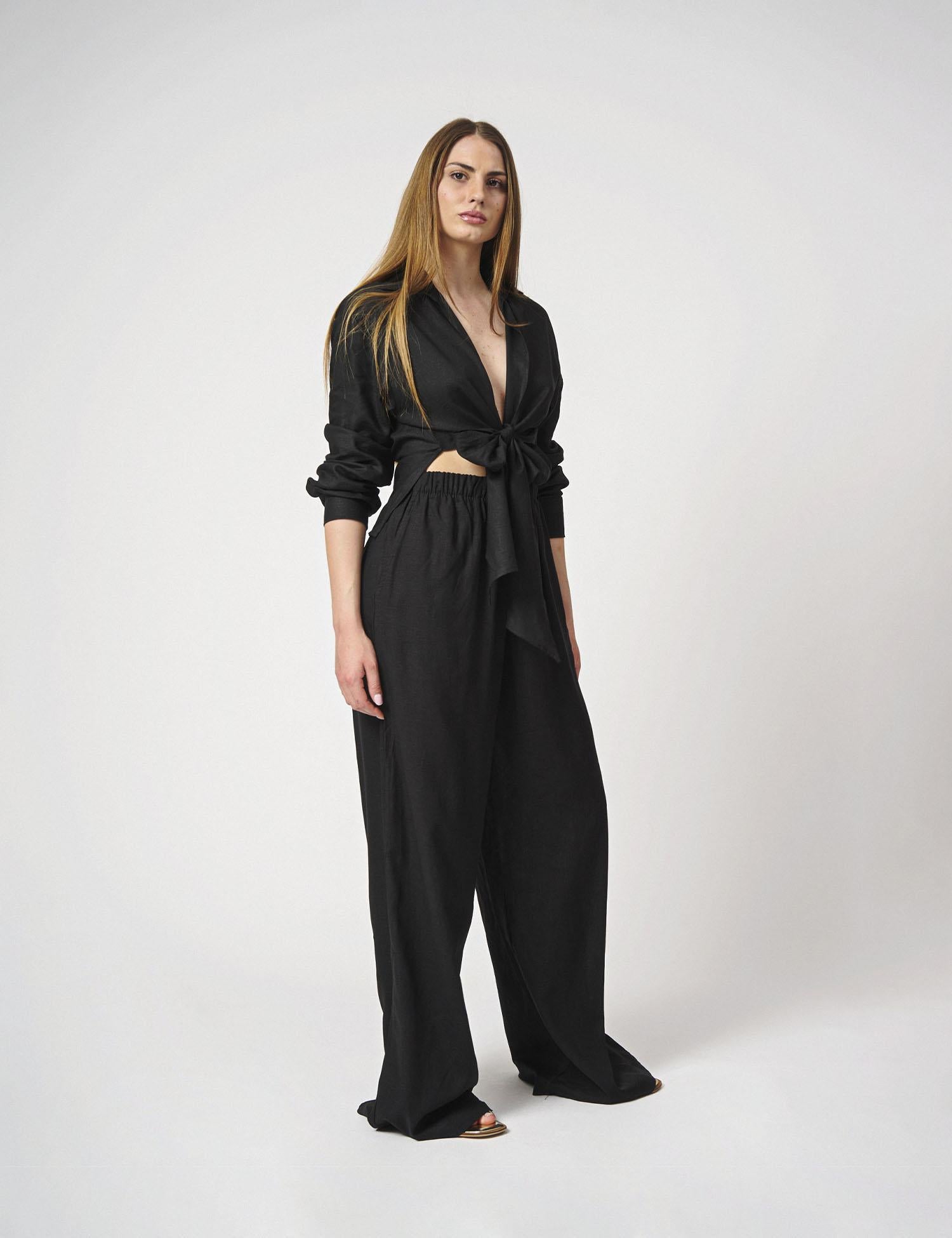 Pantalone largo in lino
