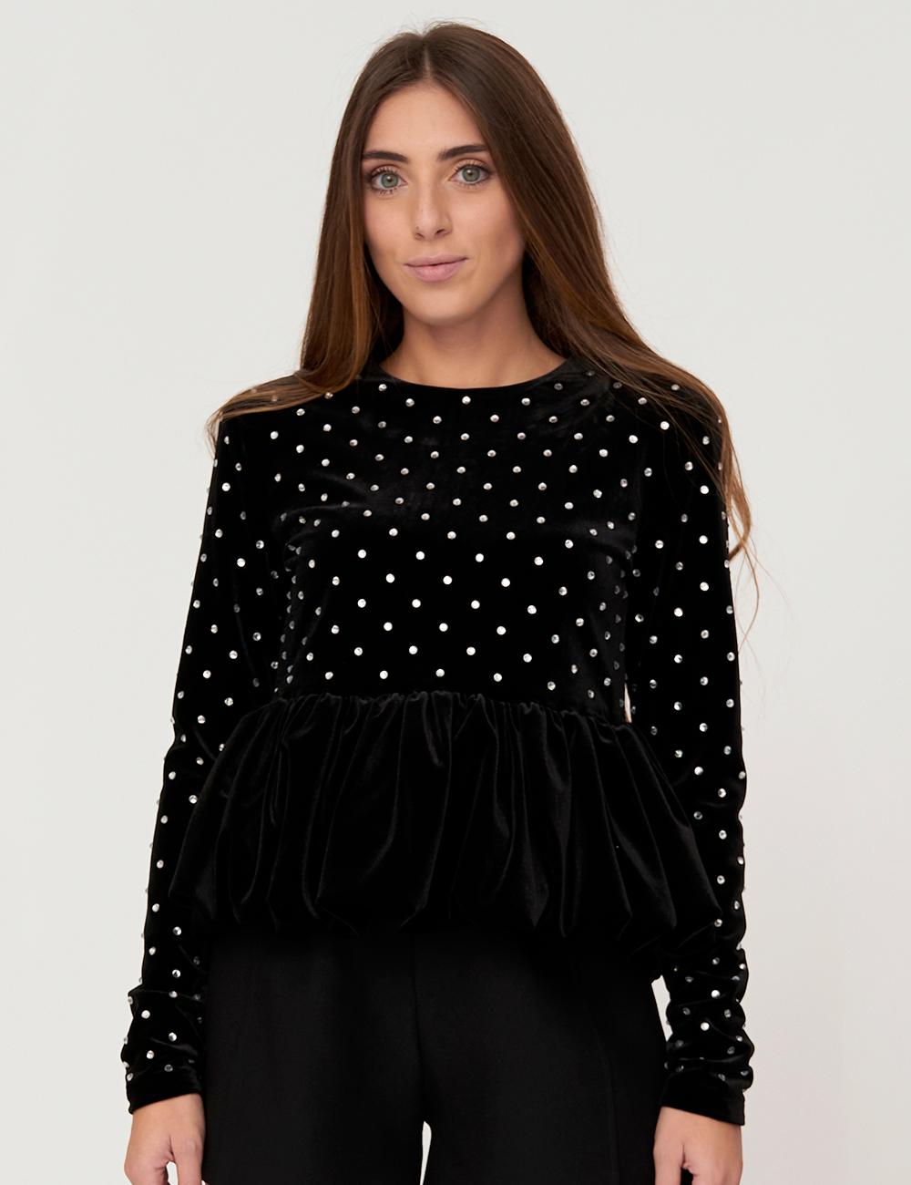 Blusa in velluto e strass