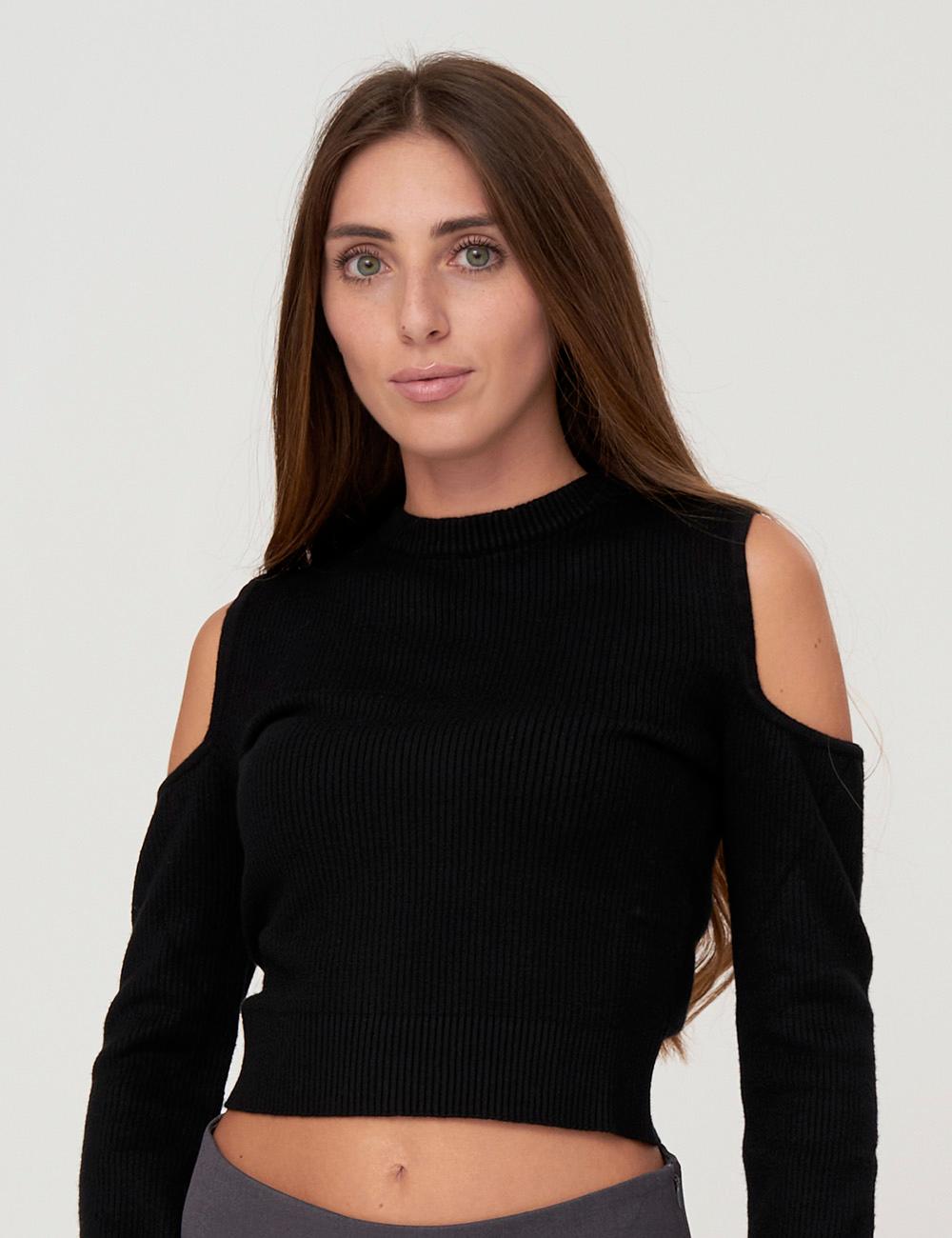 Top in costine con omeri scoperti