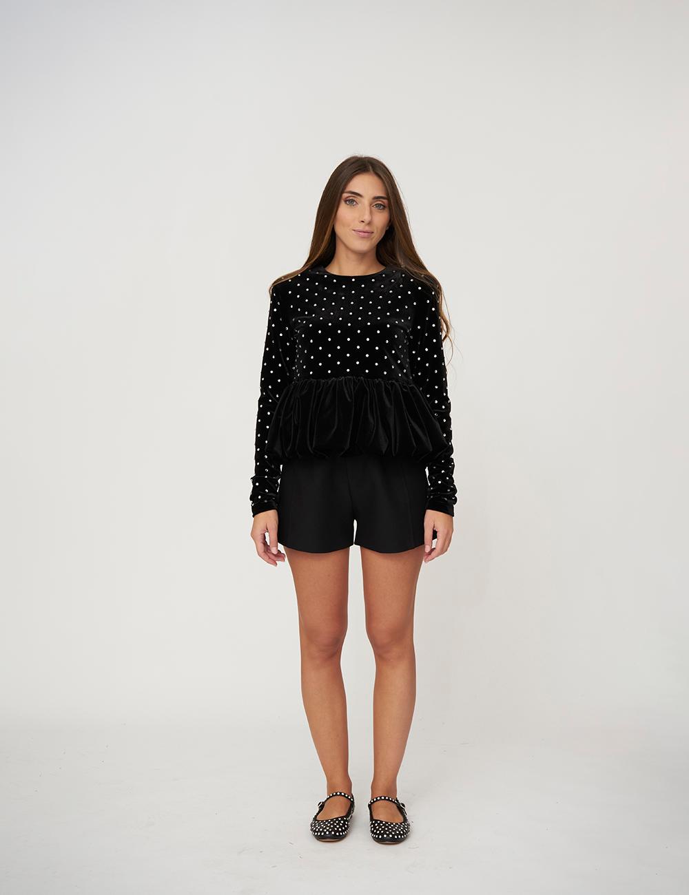 Blusa in velluto e strass