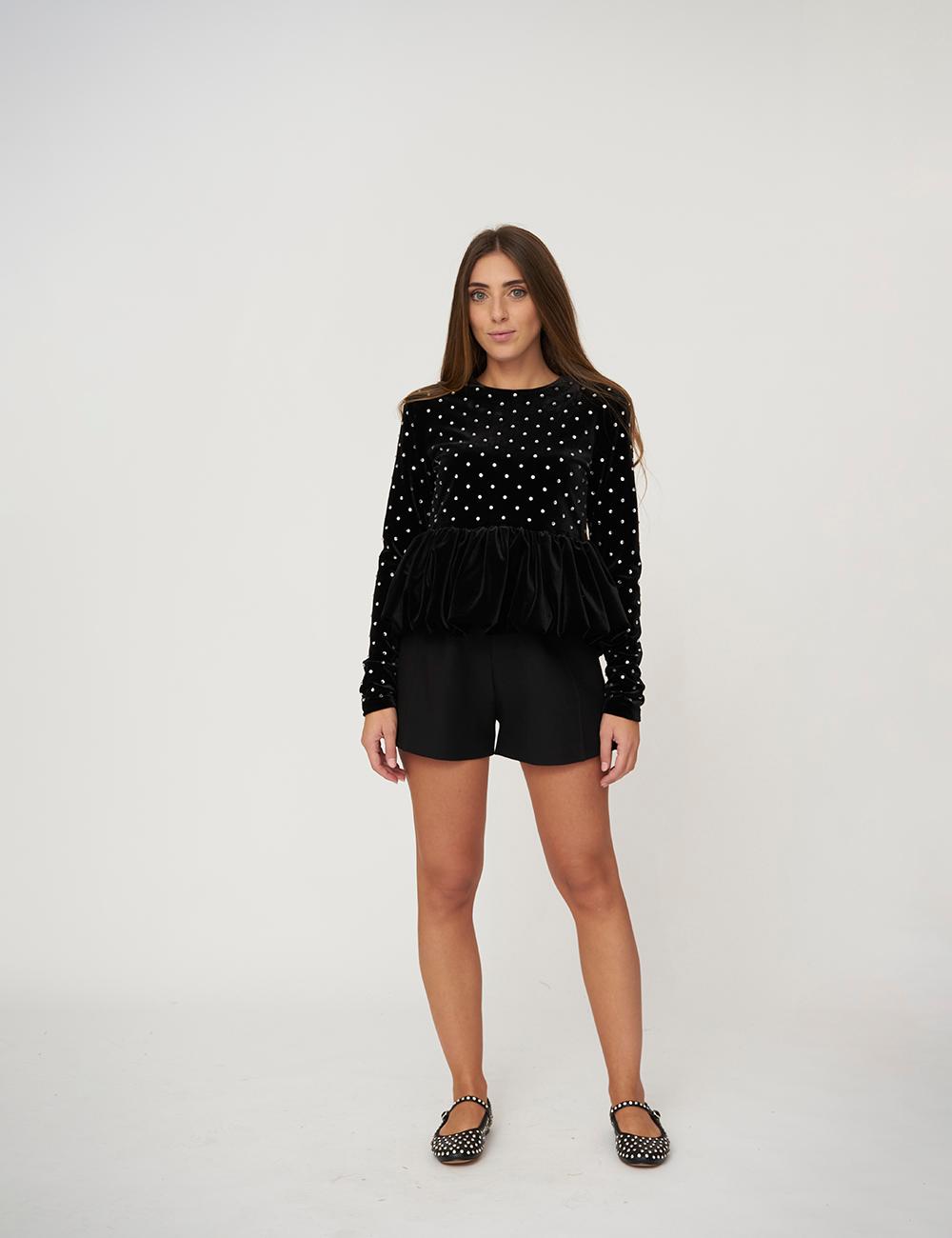 Blusa in velluto e strass