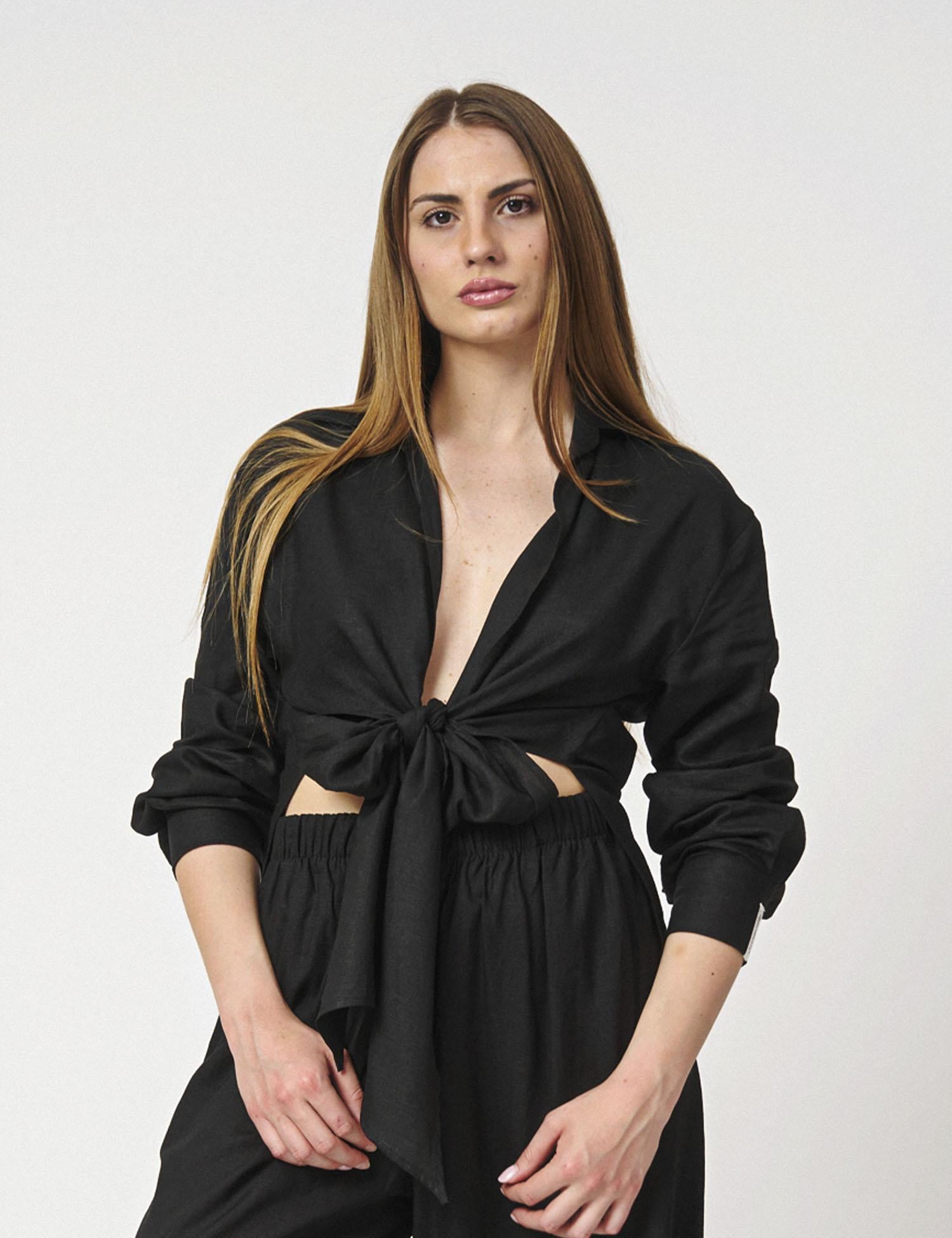 Camicia di lino nodo sul davanti