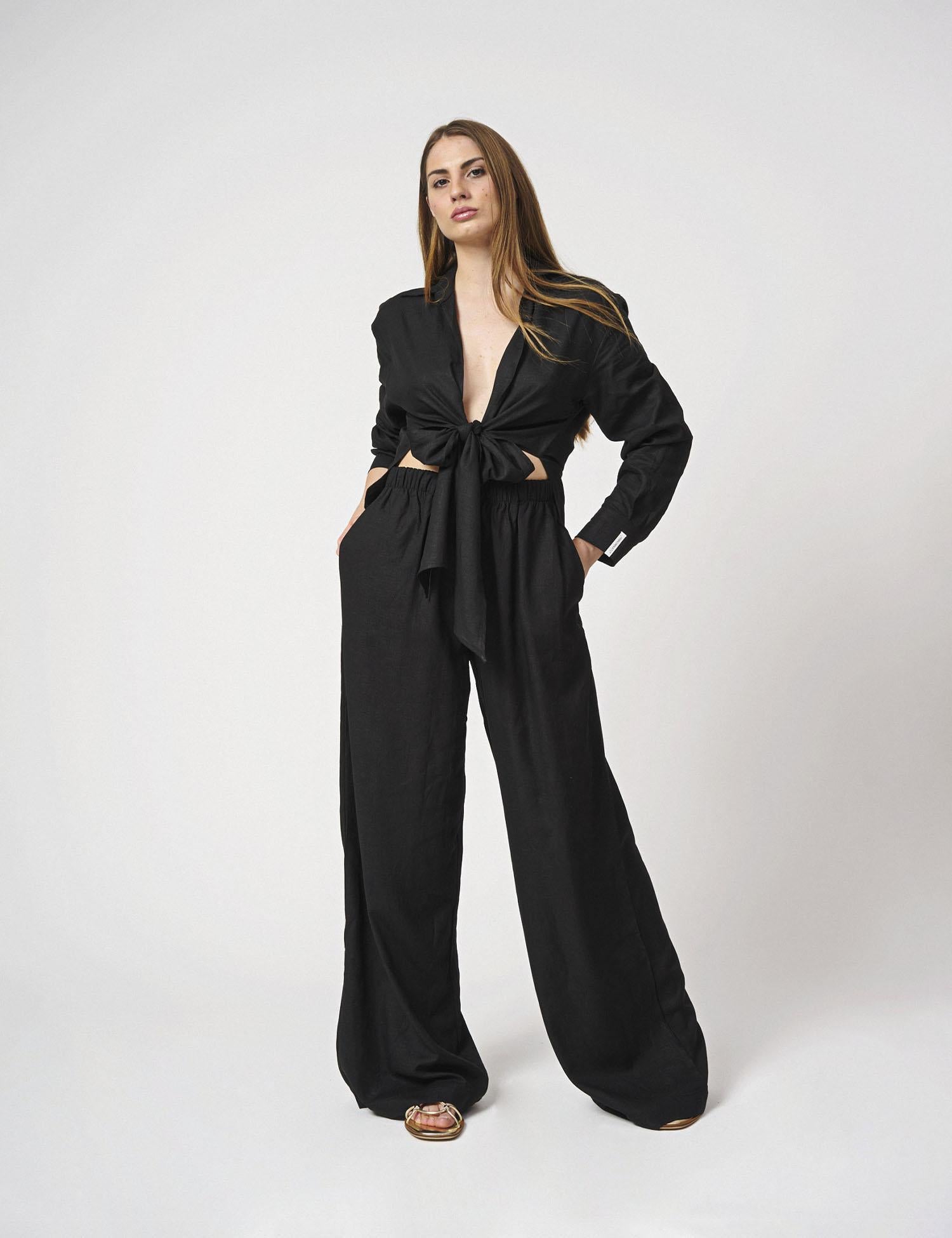 Pantalone largo in lino