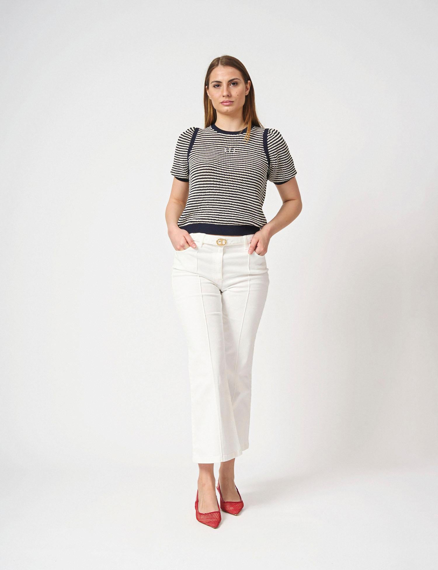 Maglia girocollo rigata