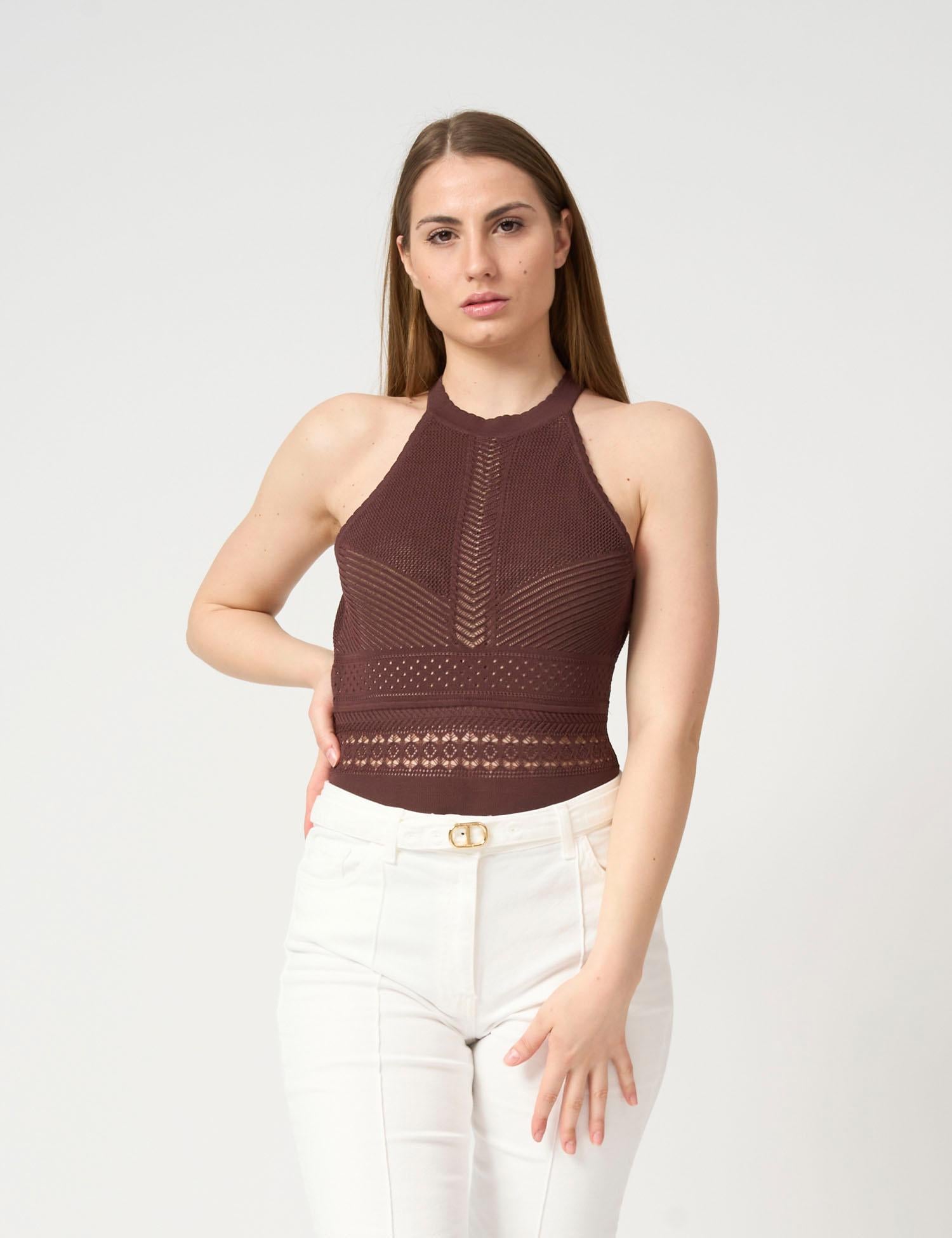 Body smanicato in maglia