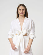 Camicia di lino nodo sul davanti