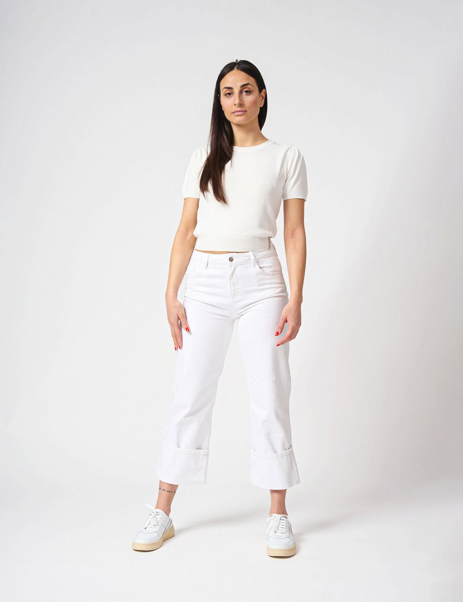 Pantalone denim con piegone