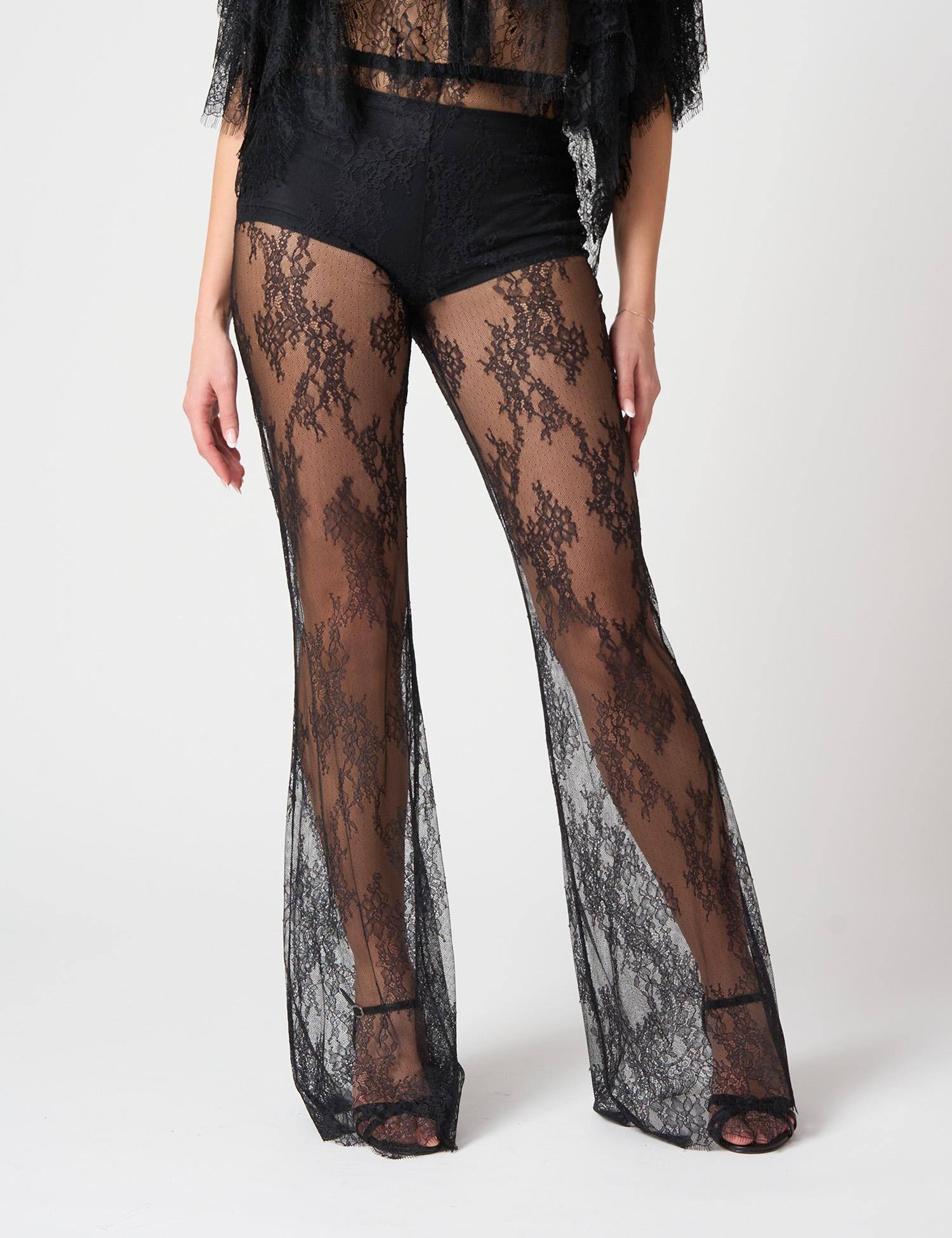 Pantalone in pizzo trasparente